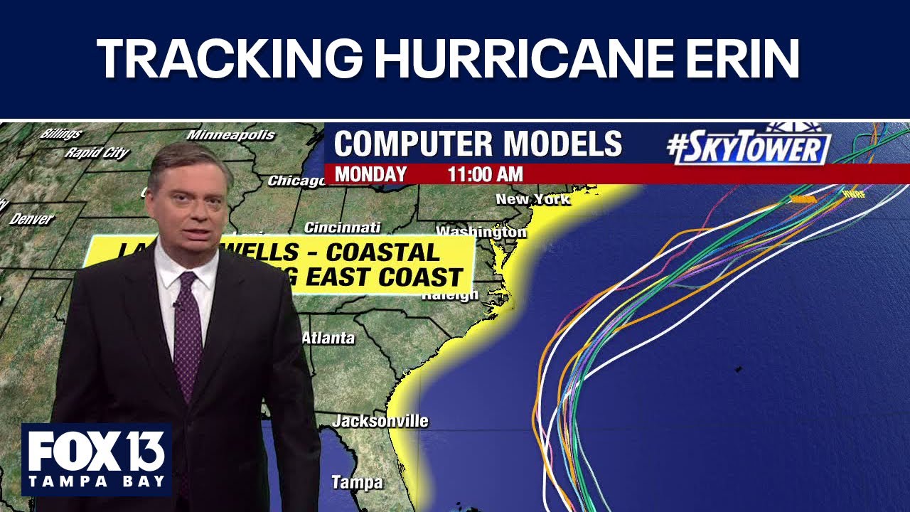 Hurricane Erin moving northwest up the East Coast