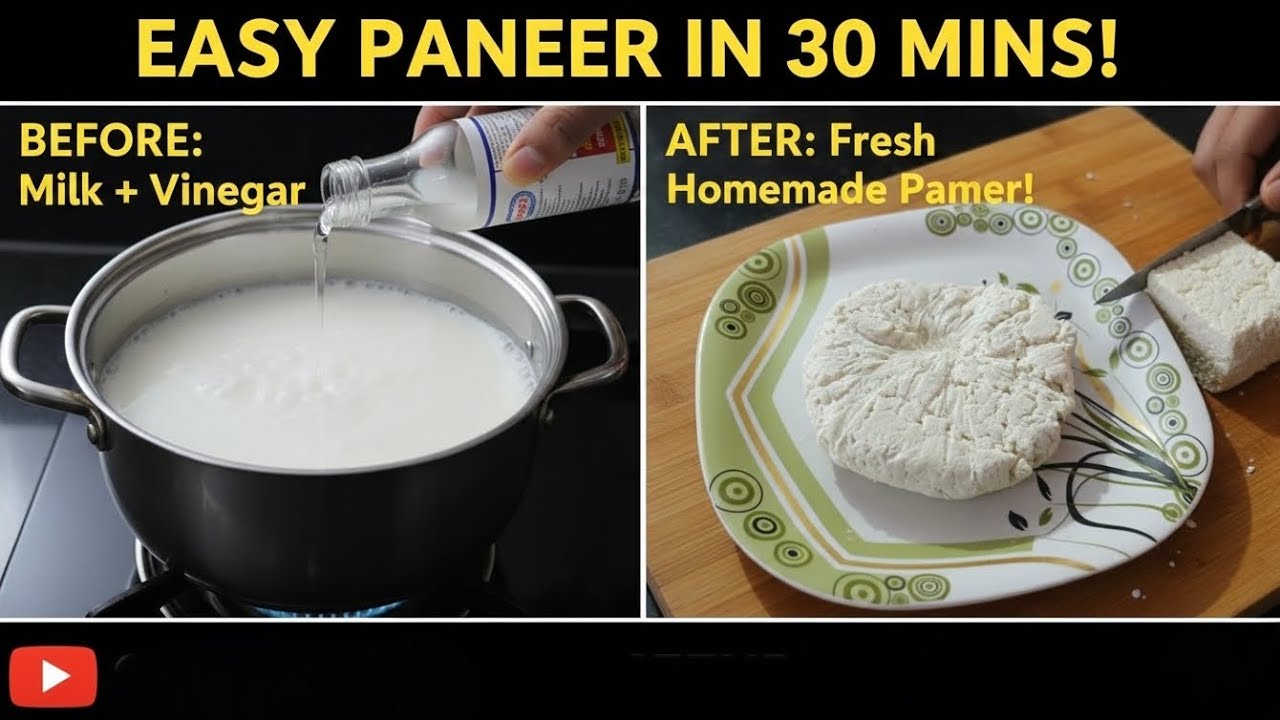 बाजार जैसा पनीर घर | Vinegar से  Market जेसा पनीर | How to make Paneer at home