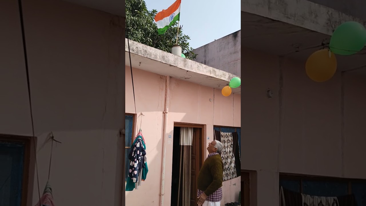 26th January Republic day celebration at home. Flag hoisting ceremony at home