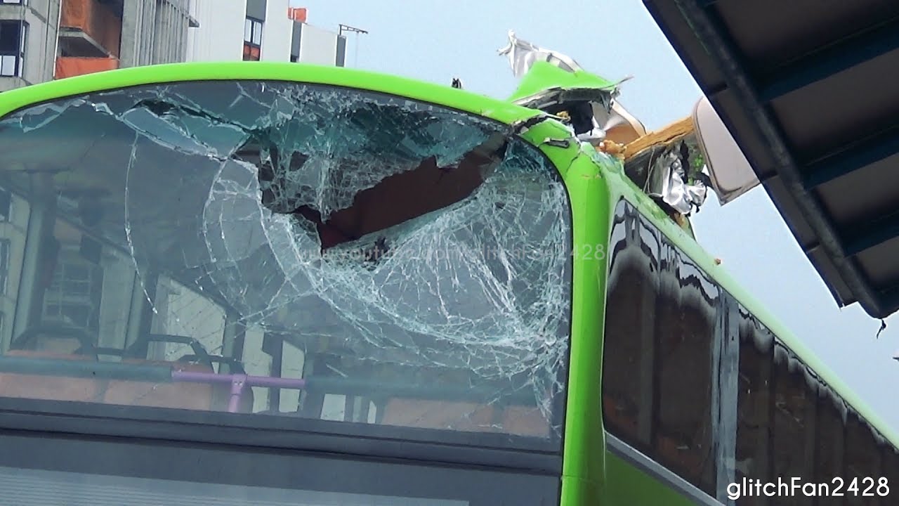 New Lush Green Double Decker Bus Crashes into Yishun Taxi Stand