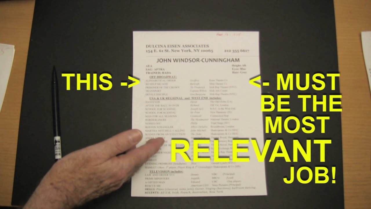 HOW ACTORS SHOULD WRITE A RESUME  (Acting Coaches NYC)
