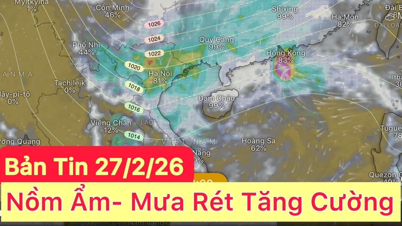 Sắp có mưa lớn | Dự báo thời tiết hôm và ngày mai 27/2