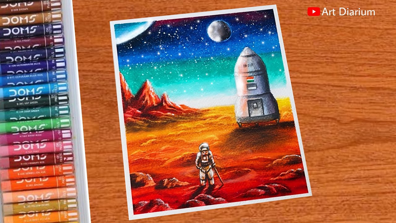 National Space Day Drawing with Oil Pastel- for Beginners | STEP-by-STEP #nationalspaceday