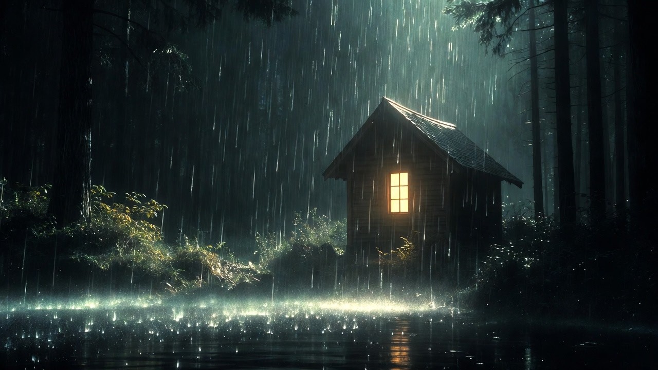 2AM Heavy Rain in a Cabin🌧️ Soft Piano & Cozy Storm Sounds for Deep Sleep
