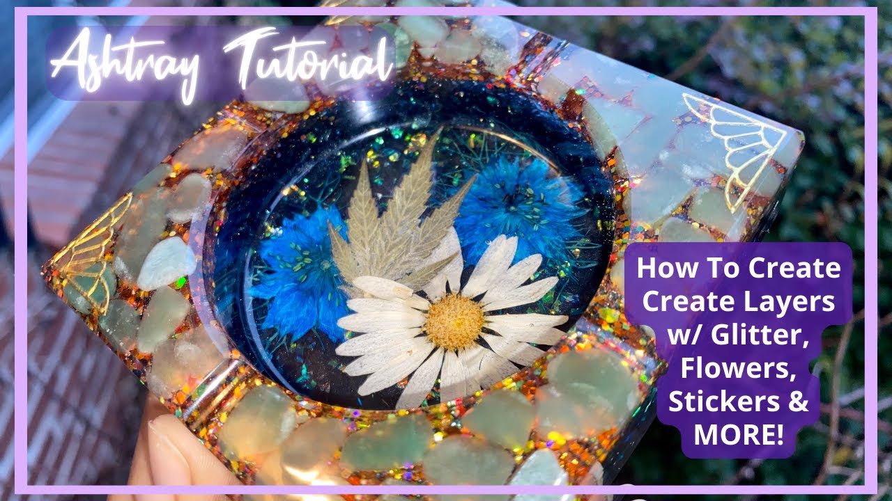Aventurine Crystals & Hemp Flower Lake ✨ How To Layer Your Resin Ashtrays & Add Gold Stickers 💜