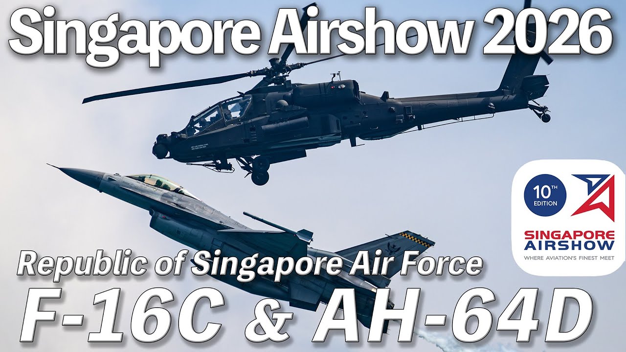 [Singapore Airshow 2026] RSAF F-16C & AH-64D  | Saturday Demo | 4K
