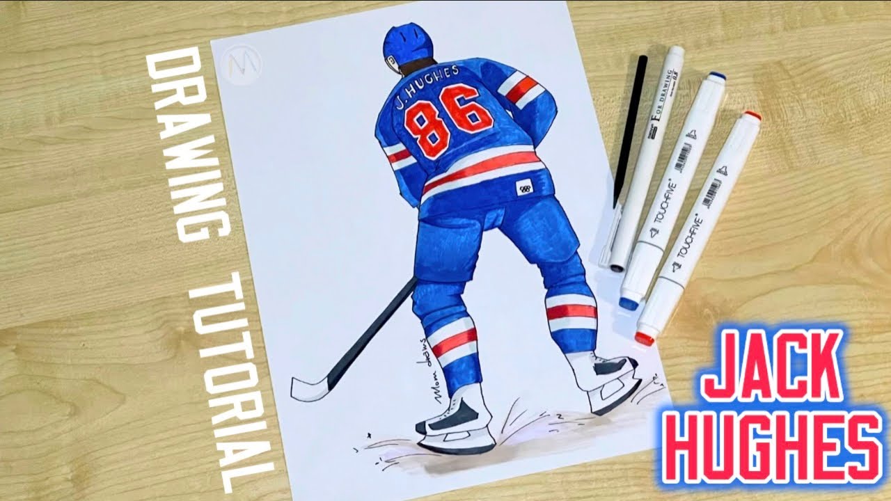 How to draw a hockey player Jack Hughes