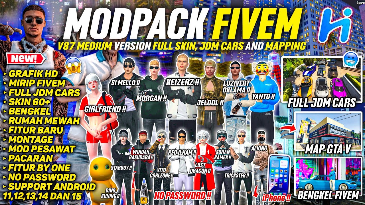 SHARE‼️GTA SA STYLE FIVEM V87 MEDIUM VERSION FULL SKIN,JDM CARS,AND MAPPING GTA V - SUPPORT SEMUA HP