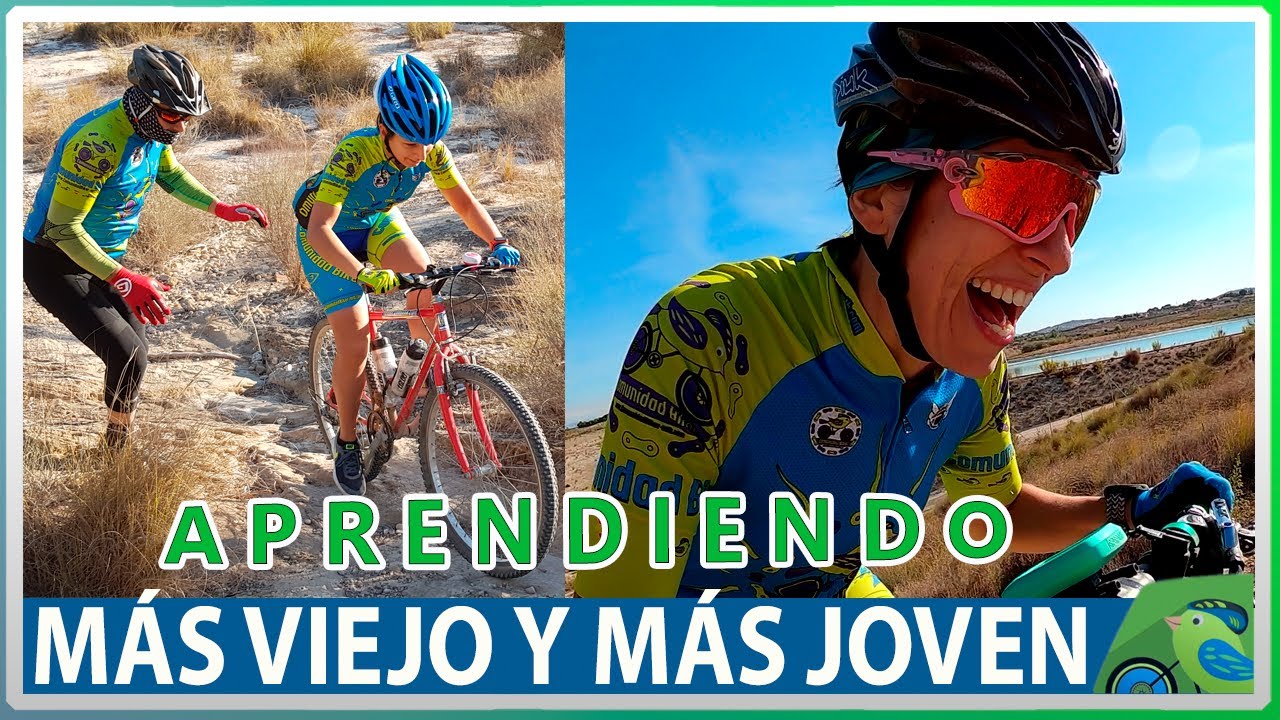 El más viejo y el más joven practicando técnicas de conducción MTB BTT