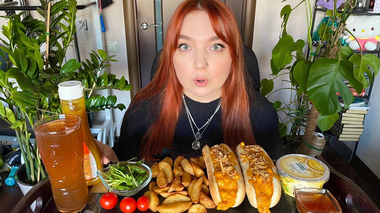 МУКБАНГ | Хот-дог с сырной кукурузой, картошка по-деревенски, соусы | Mukbang | Hot dogs | Vegan 🌭