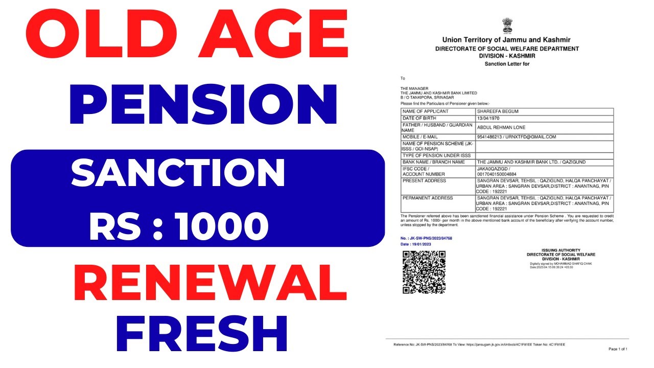 #New Update | Old age Pension Sanctioned  in jammu and kashmir 2023 | Rs 1000 Per Month | Check Now