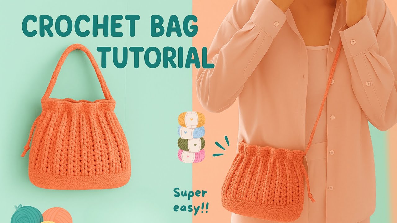 Crochet Bag Tutorial | How to Crochet a Bag with Ribbed Drawstring Top Easy!