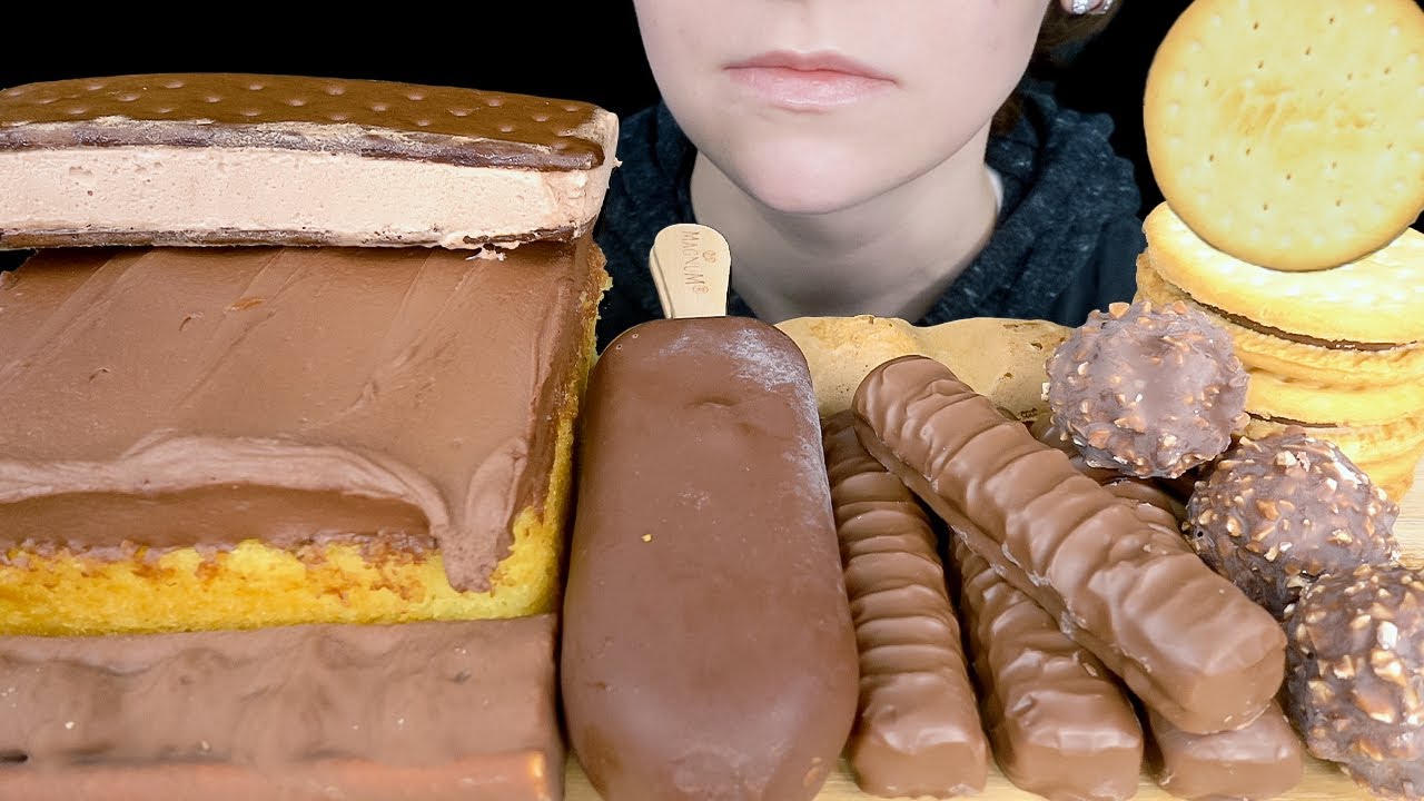 ASMR Chocolate Iced Cake, Milka Biscuit, Ice Cream Sandwich, Magnum, Ferrero Rocher,  Nutella Bready