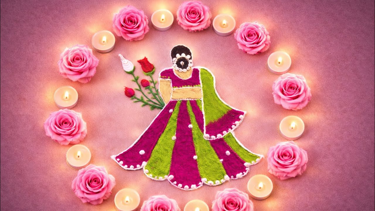 🌸 फुलांच्या साजात नववर्षाचे स्वागत करणारी सुंदर मुलगी 🌸 #नववर्षरांगोळी 