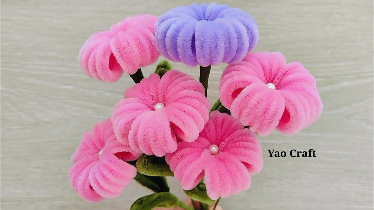 Pipe Cleaner Puff Flower Tutorial step by step | Pipe Cleaner Flower Bouquet  