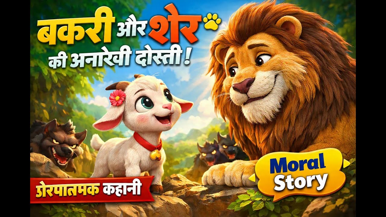 #बकरी  और #शेर  की अनोखी #दोस्ती  | #प्रेरणात्मककहानी | #hindicartoon  Moral Story for #kids 