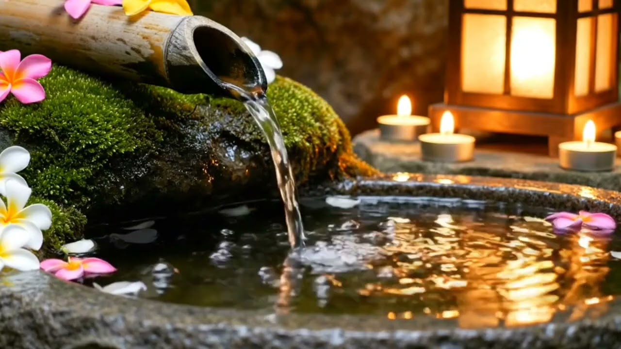Healing Zen Water Sounds for Meditation | Bamboo Fountain & Candlelight Ambience
