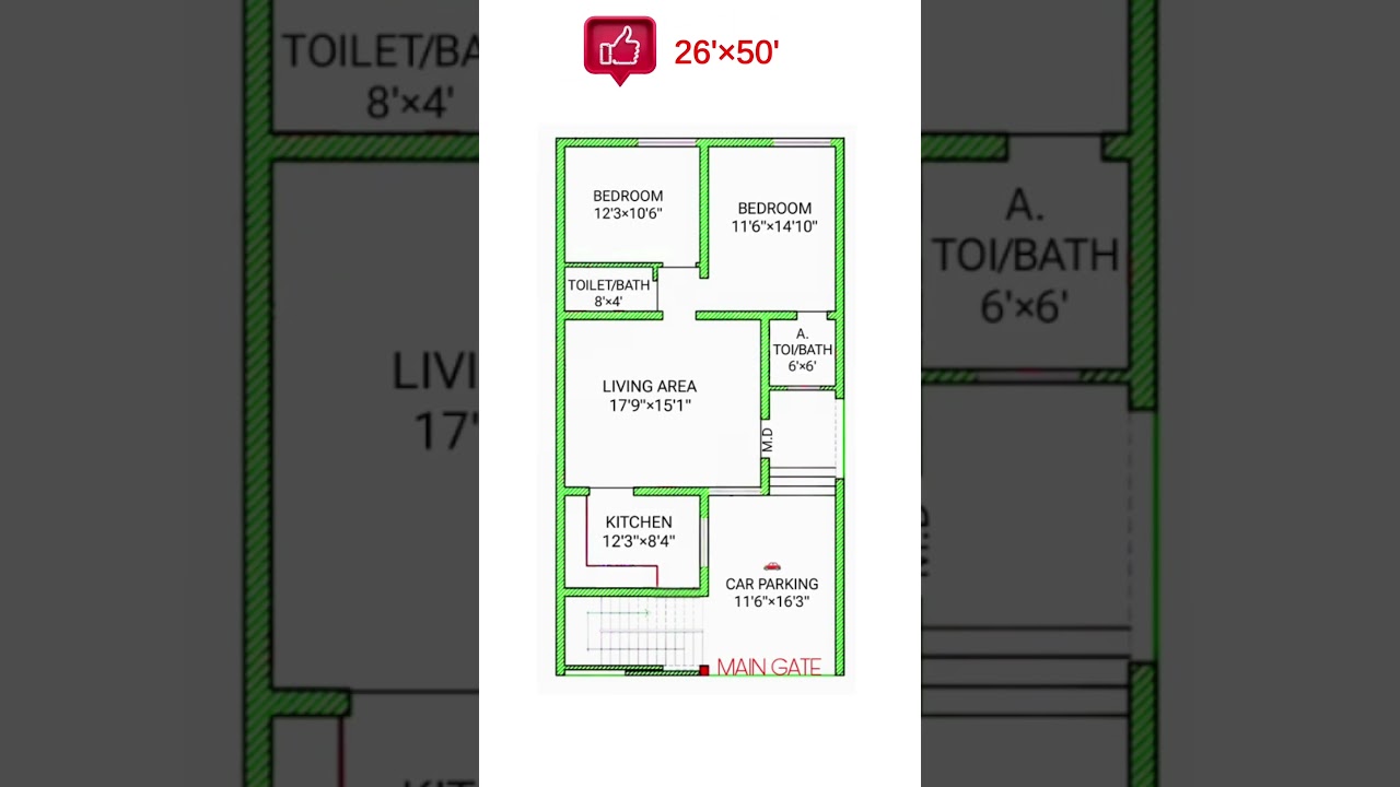 26 x 50 house plan / car parking house design / 26x50 makan ka naksha / #home #shorts #subscribe