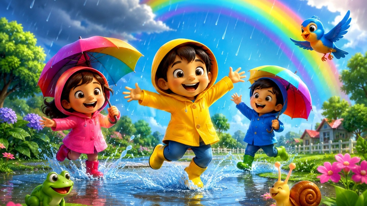 🌧️ Monsoon Song for Kids  Rainy Day Nursery Rhyme 🌈 Puddle Jumping Fun! 🌈