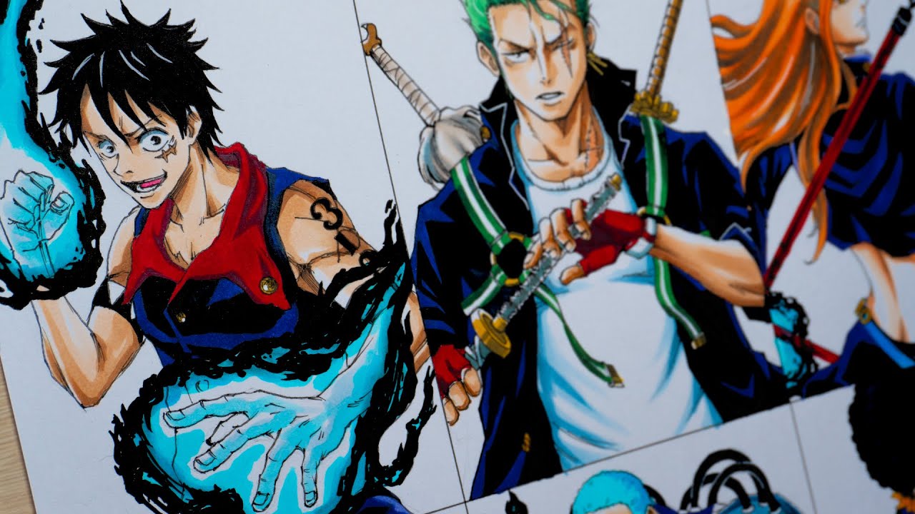 Drawing STRAWHATS as JUJUTSU SORCERERS | ONEPIECE X JUJUTSU KAISEN CROSSOVER