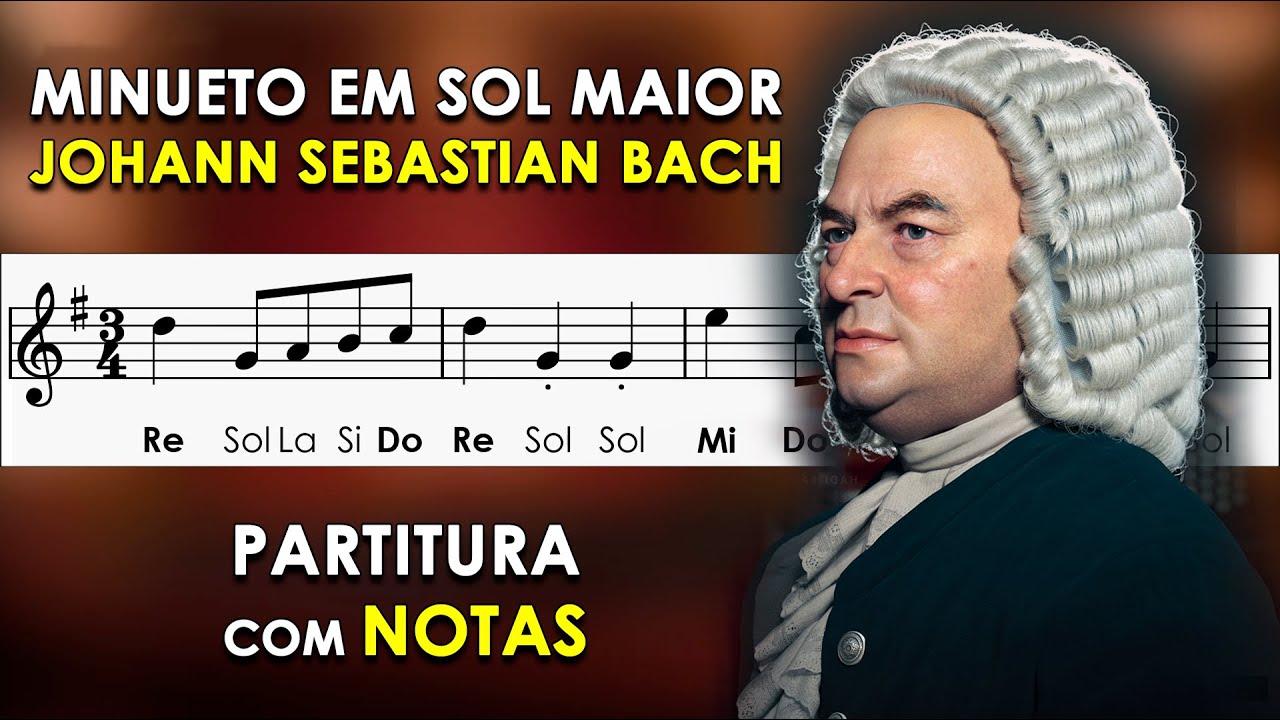 Minueto em G Maior | Partitura com Notas para Flauta Doce, Violino + Orquestra | J. S. Bach
