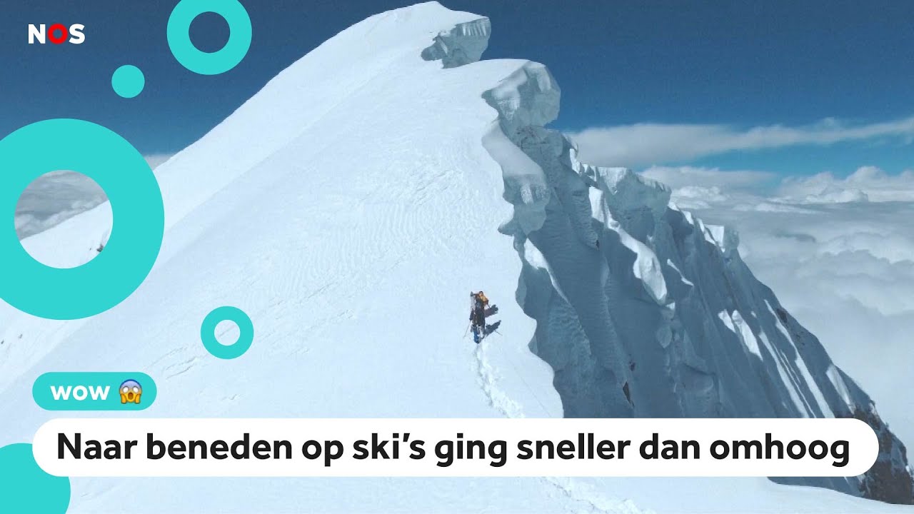 Man beklimt Mount Everest en skiet naar beneden