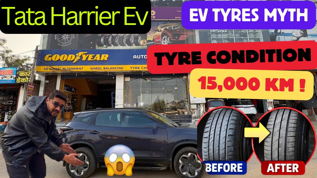 “Tata Harrier EV Tyre Condition After 15,000 KM 😳 | Real Wear, Life, Cost & Replacement Guide”