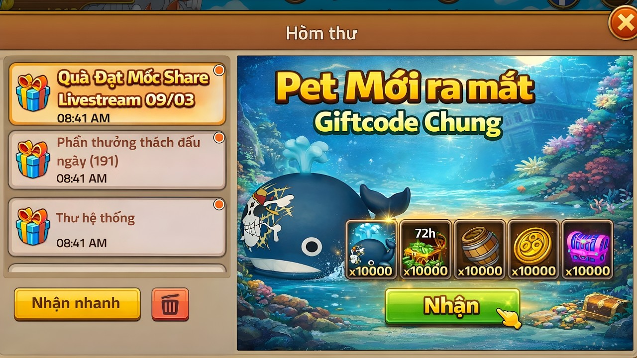 Tổng 10 Giftcode Chung Pet Cưng Mới - Huyền Thoại Hải Tặc