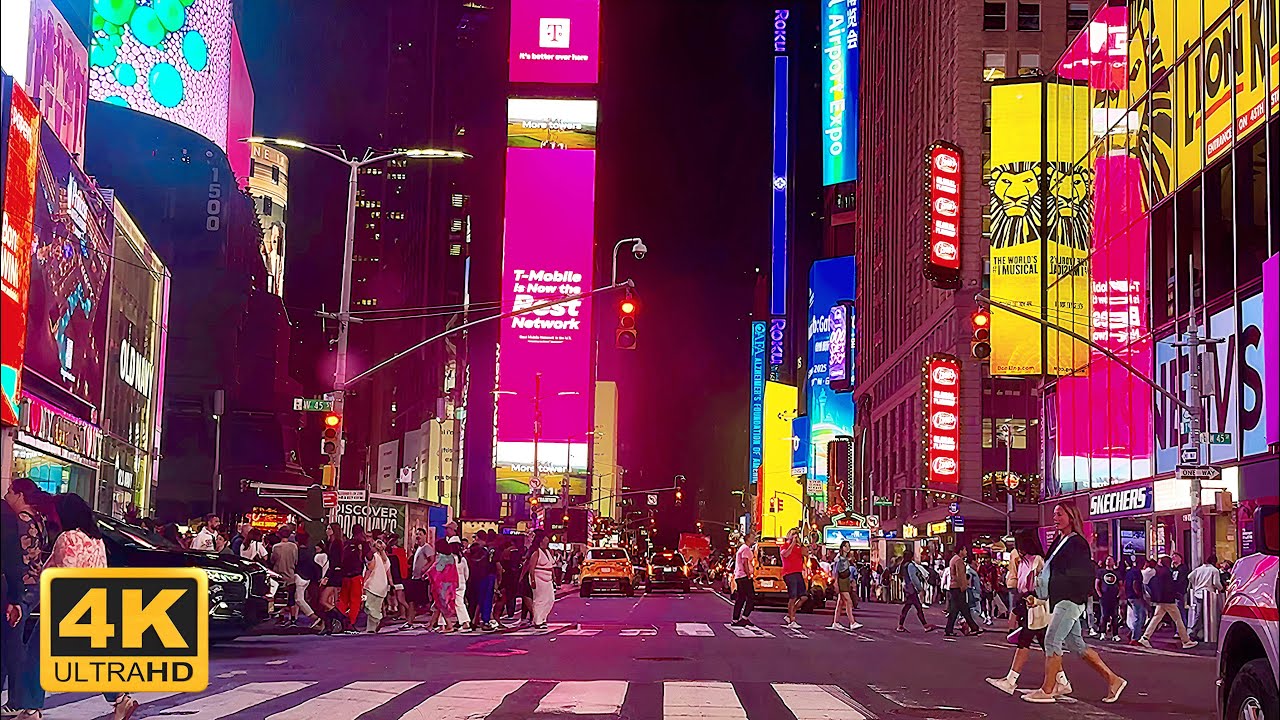 Driving Through TIMES SQUARE at Night | 4K POV Manhattan → Brooklyn Bridge → Barclays Center