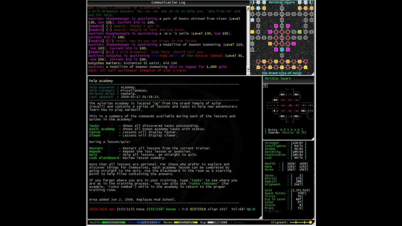 A short introduction to Aardwolf MUD, a free online text adventure game.