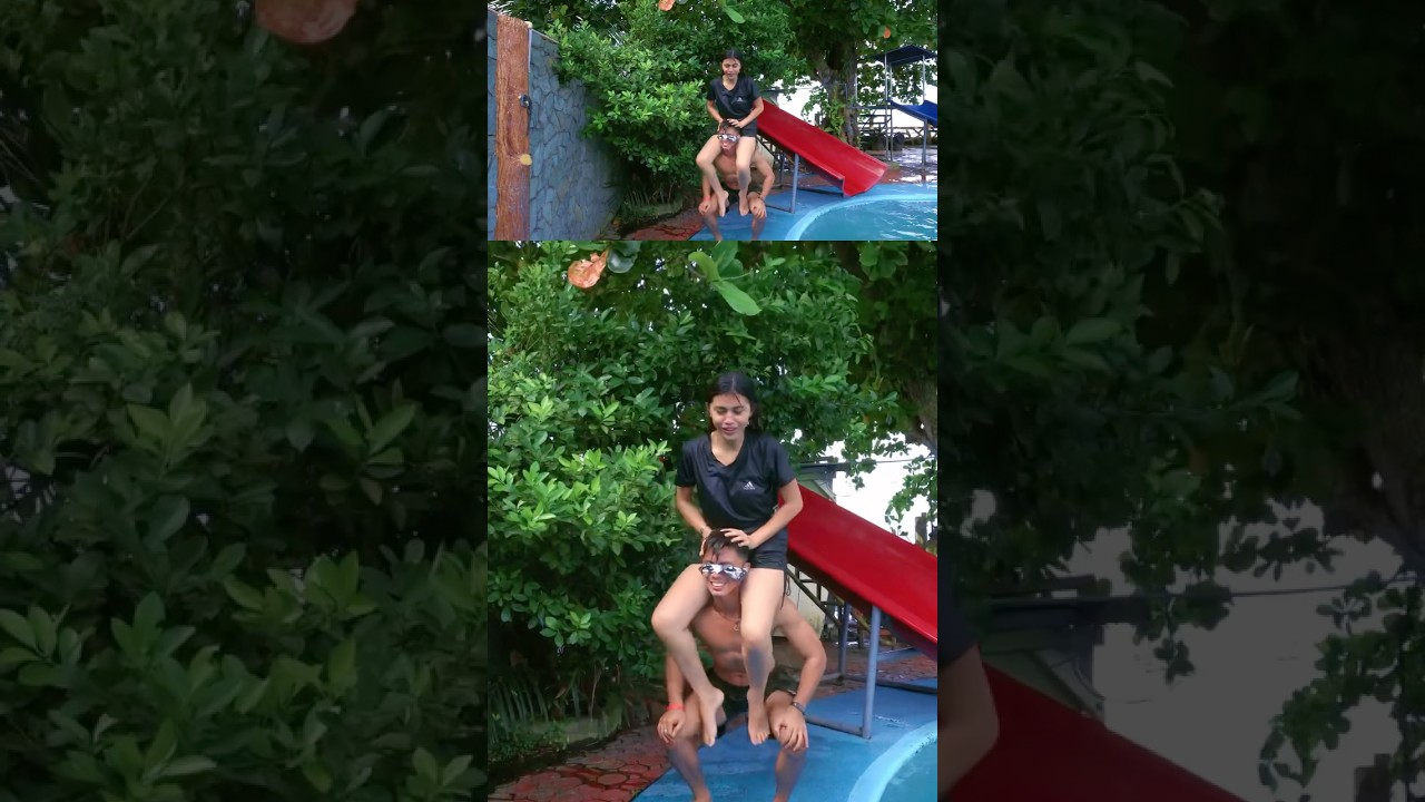 Shoulder riding Lalab while Blindfold on the pool #funny #shoulderride #liftcarry