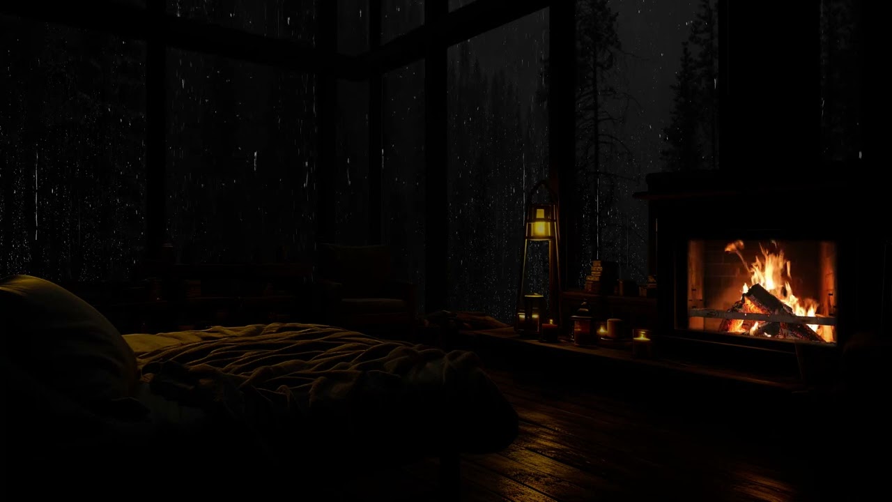 Rain and Fireplace Ambience in a Cozy Cabin - Goodbye Stress, Hello Sleep