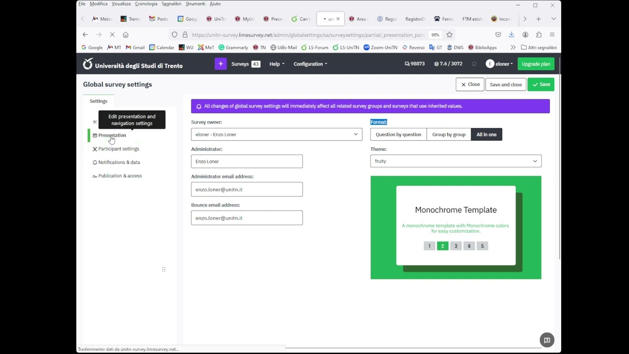 LimeSurvey - Configurazione generale