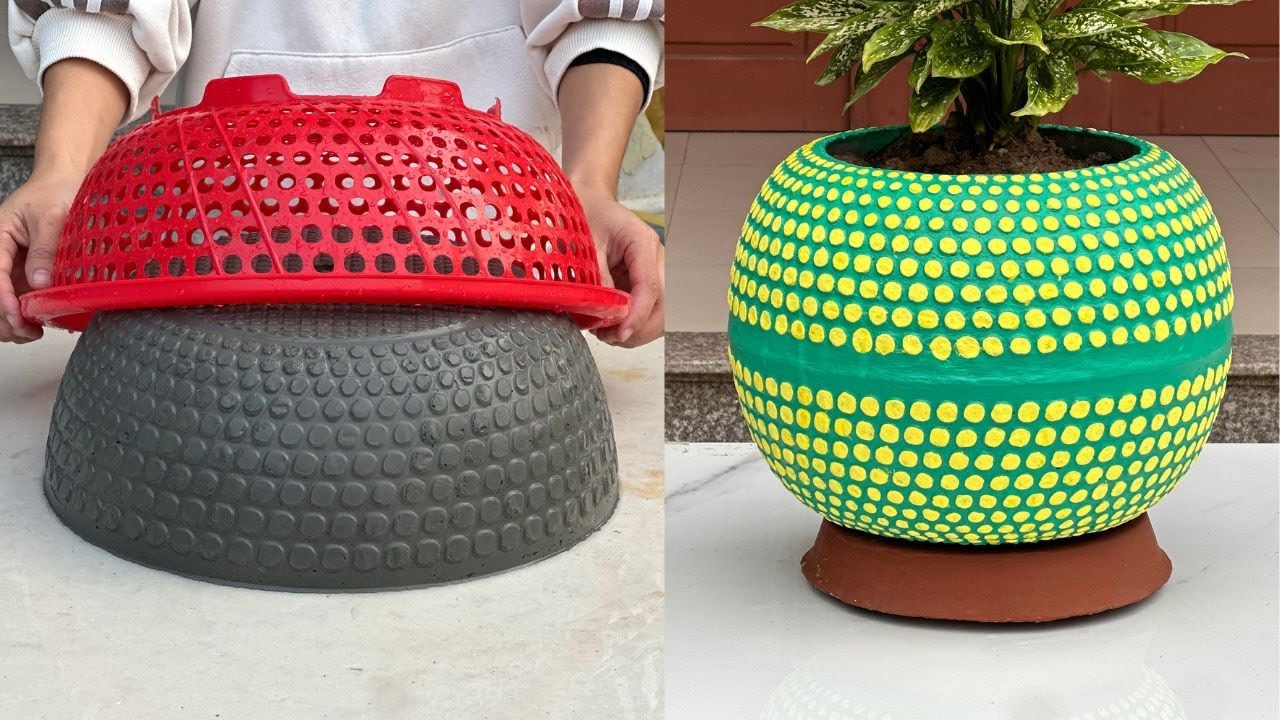 Use Plastic Baskets and Cement  To Creating Unique Plant Pot - Great ideas for garden!