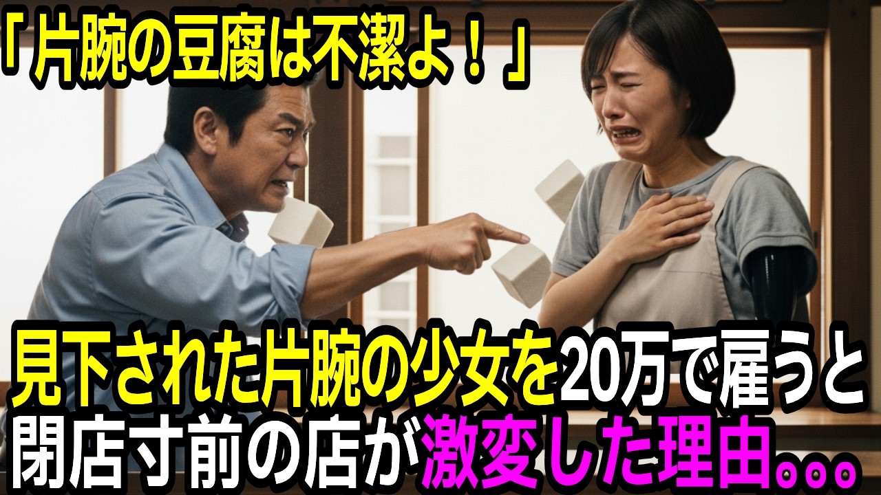 【スカッと】廃業寸前の豆腐屋に現れた片腕の少女。月給20万円で雇うと1ヶ月後、まさかの展開に…【感動の実話】