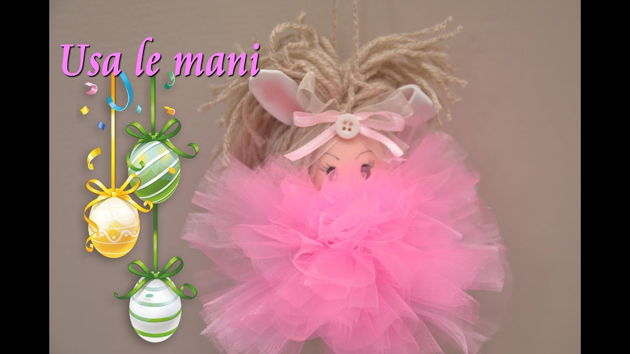 Pasqua fai da te: bambola coniglietta su pon pon di tulle