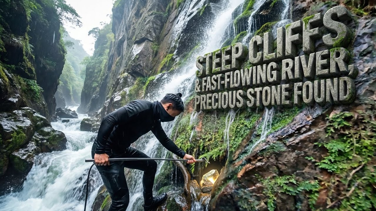 😱😱 Perjuangan Ekstrem Mencari Batu Mulia di Tebing Curam dan Air Terjun Deras #gold #satisfying