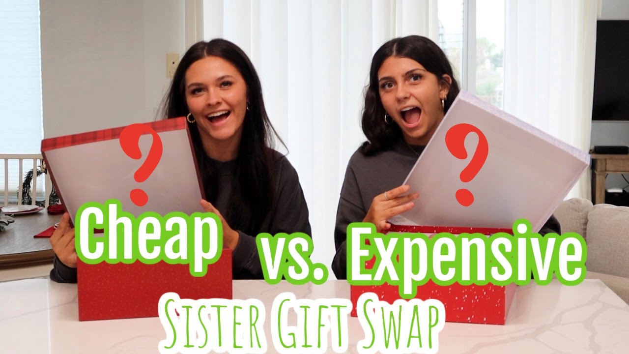 SISTER Gift SWAP Challenge! Expensive vs  Cheap gifts! Emma and Ellie