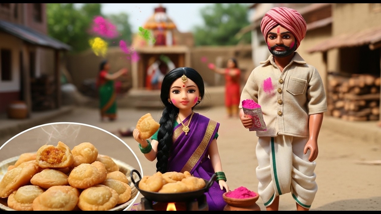Miniature Doll Cooking ASMR | Holi Festival Celebration Indian Culture Tiny Kitchen #animation