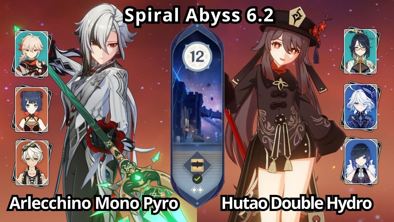 C0 Arlecchino Mono Pyro & C0 Hutao Double Hydro - Spiral Abyss Floor 12 Genshin Impact 6.2