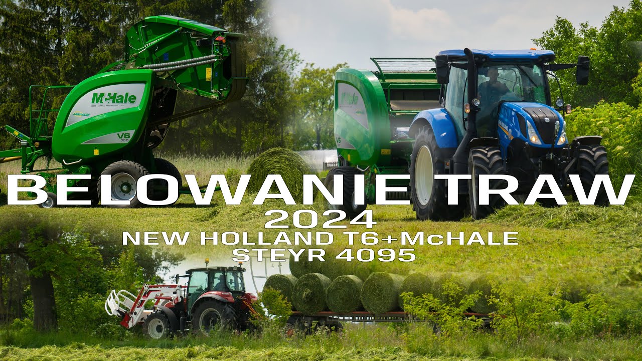 Belowanie traw z nowymi nabytkami | NEW HOLLAND T6 145 + McHALE V6 750 | STEYR 4095 | #4k
