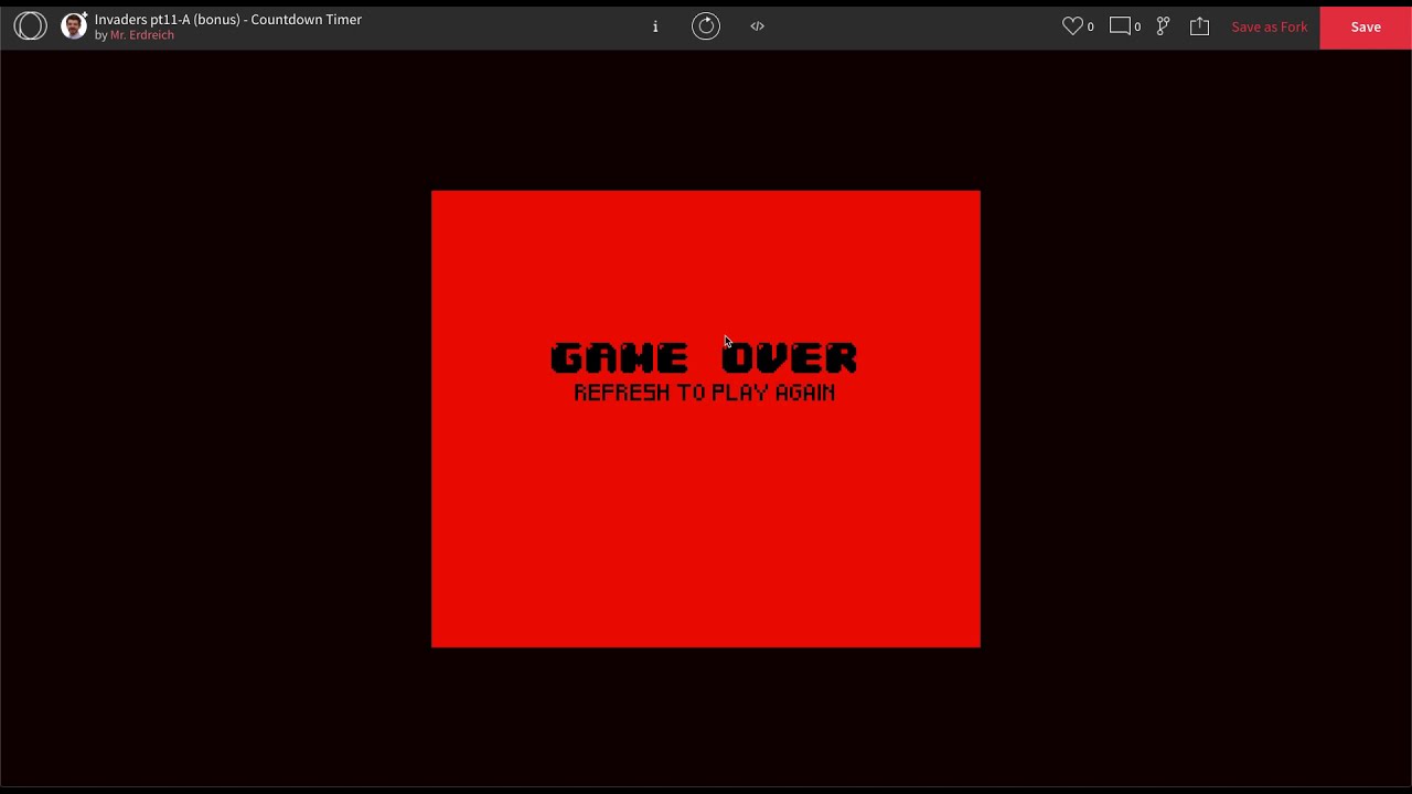 Programming Space Invaders in P5.js - Part 11a - countdown timer