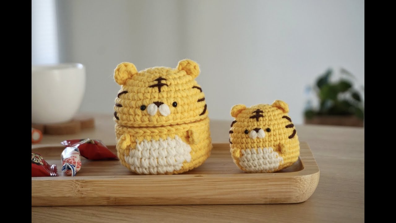 Crochet basket tiger/快来做新年糖罐子！可可爱爱的小虎收纳盒&玩偶钩针编织·呼呼大王原创
