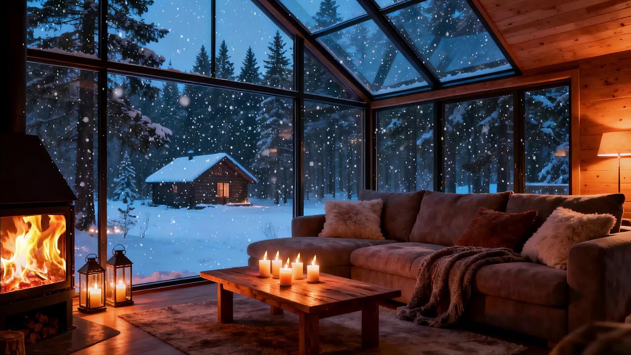 Quiet Winter Night for Focus & Relaxation - Fireplace & Snowfall