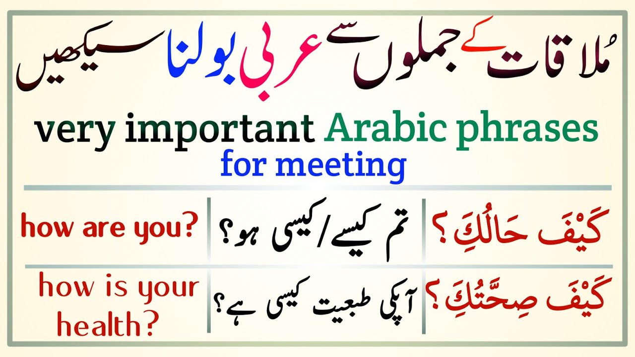 very important Arabic phrases for meeting|| Learn Arabic language in English-Urdu|| Urdu to Arabic