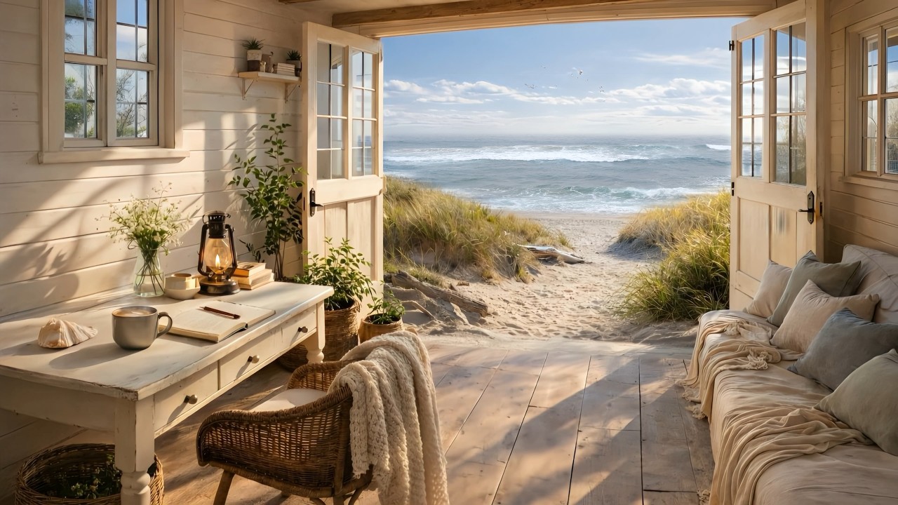 Cozy Study by the Beach 🌊 24/7 LIVE | Ocean Waves | Study, Deep Focus, Relax Seaside Ambience
