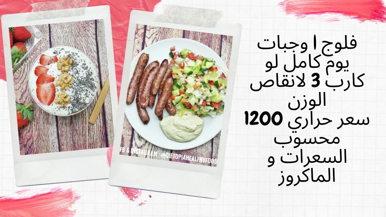 فلوج | وجبات يوم كامل لو كارب 3 لانقاص الوزن ( 1200 سعر حراري / محسوب السعرات و الماكروز )