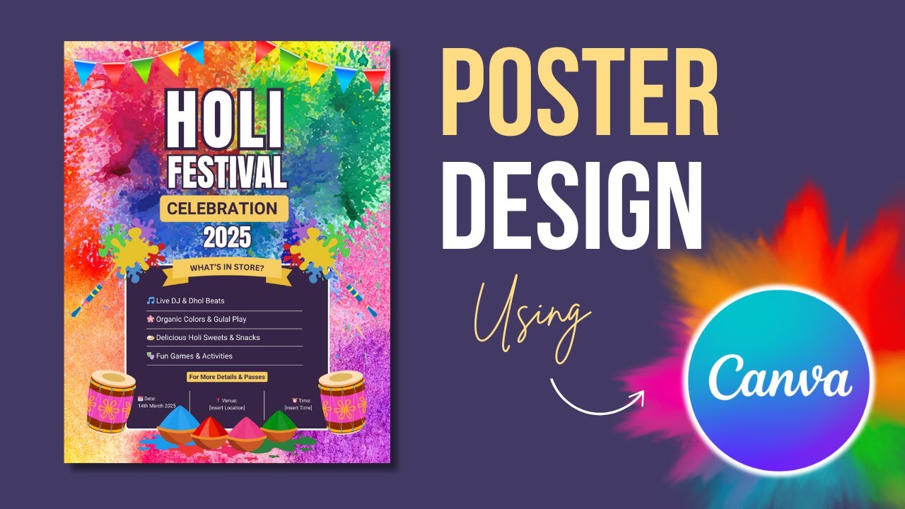 Holi Festival Poster | Poster Design Tutorial Canva | Designshop |