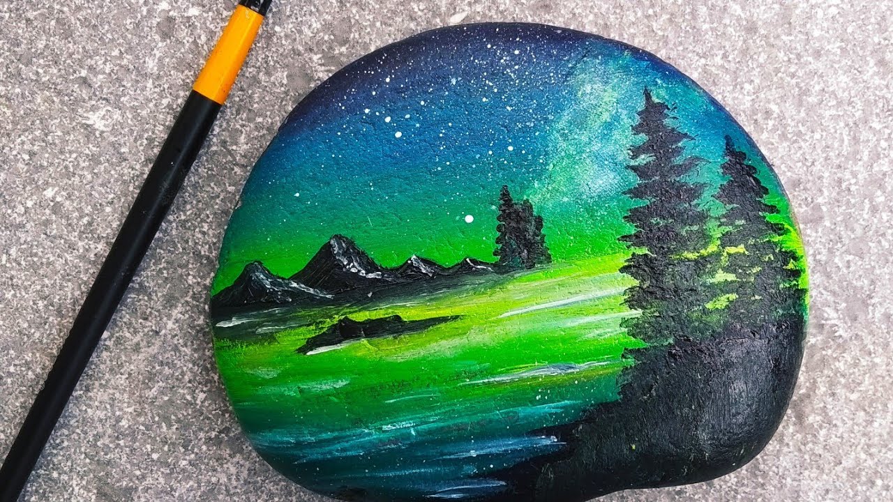 Stone acrylic painting / aribian night landscape