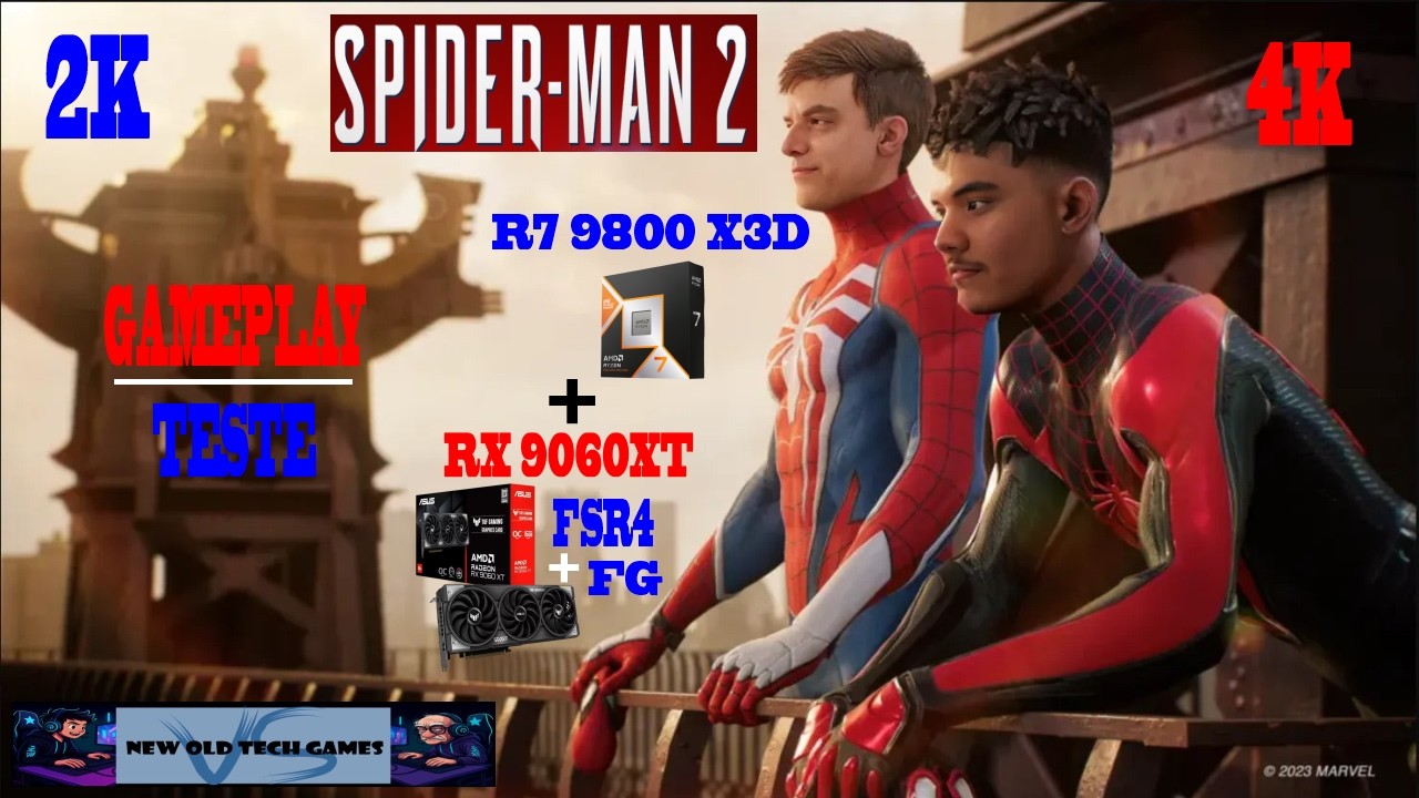 HOMEM ARANHA 2 PC  9800X3D + 9060XT 16GB  4K2K, RT e FrameGen TESTE REAL